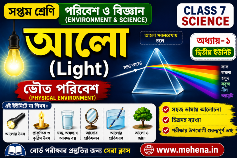 আলো (Light) – ভৌত পরিবেশ | Class 7 Science | অধ্যায়-১ (২য় ইউনিট) | সপ্তম শ্রেণি পরিবেশ ও বিজ্ঞান | WBBSE